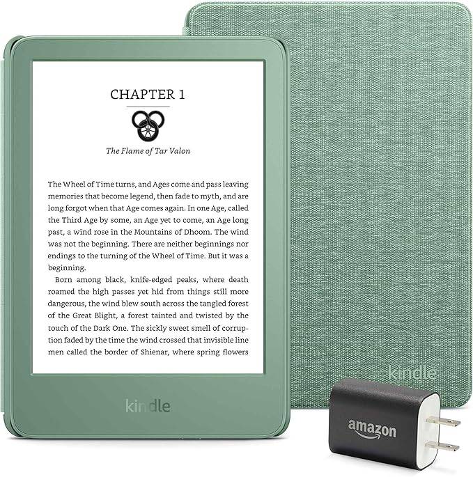 Kindle Essentials -bundel inclusief Kindle (2024 release) - Matcha, Fabric Cover - Matcha en Power Adapter