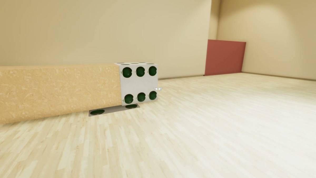 A huge dice attached to a massive piece of wood in Superliminal.