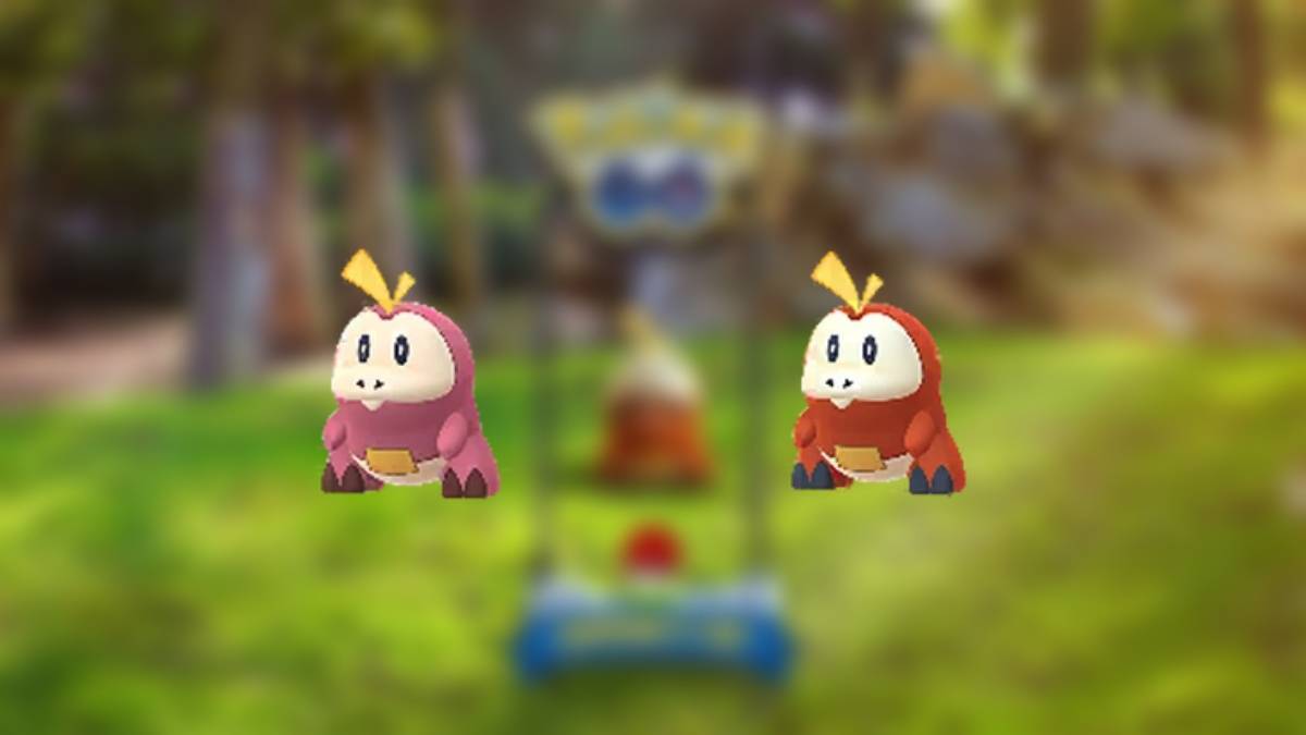 Fuecoco sáng bóng trong pokemon đi với sprite thông thường của nó
