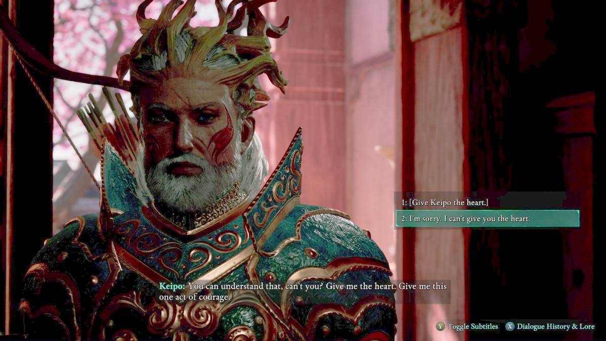 Avowed gameplay correctly deciding to not give Keipo the Leviathan Heart at the end of the