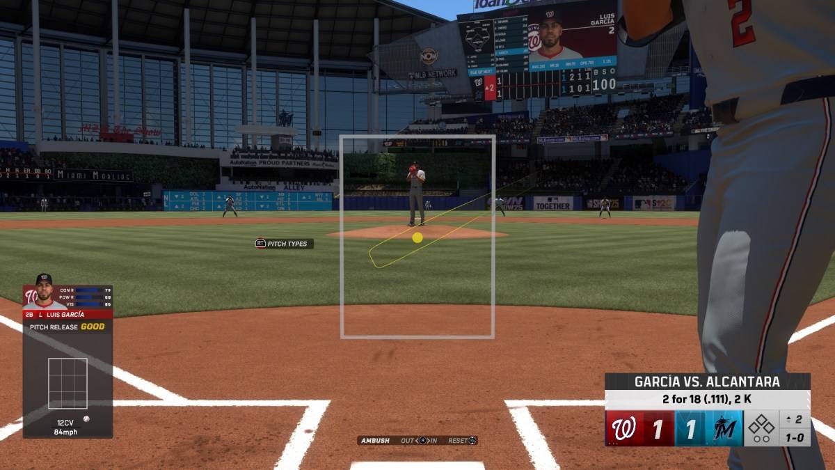 Luis García en el plato como parte de un artículo sobre la mejor configuración de bateo en MLB el Show 25.