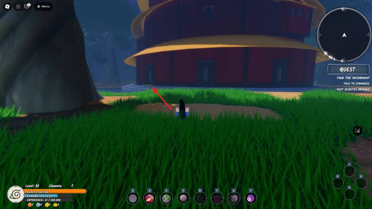 Posizione dell'organizzazione alla torre di quarta quarta, una posizione chiave nell'esame Chunin, in Ninja Time Roblox Experience