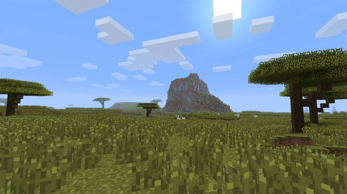 Savanna biome in Minecraft with llamas