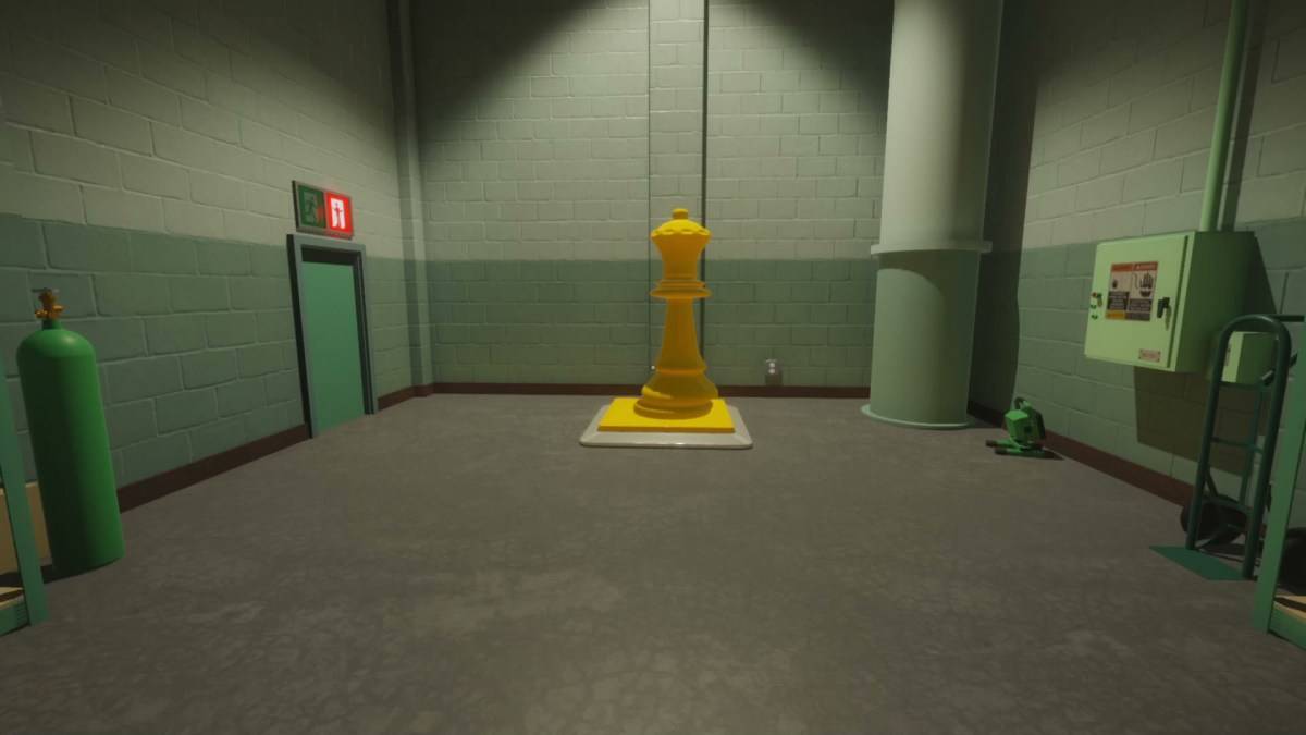 A chess piece on a button in Superliminal.