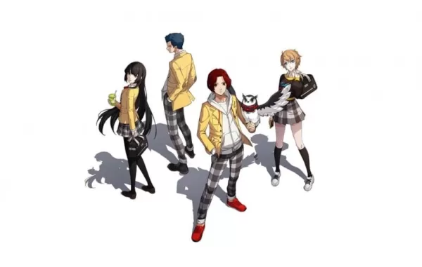 Een foto van studenten van Persona 5: The Phantom X draagt ​​gele Canarische jassen