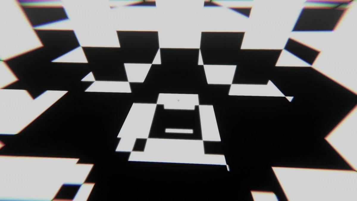 Falling through chessboard squares in Superliminal.