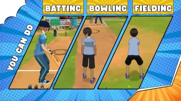 Gully Gangs'ta Oyun Ekran Görüntüsü: Vuruş, Bowling ve Fielding'i İşlemde Gösteren Sokak Kriket