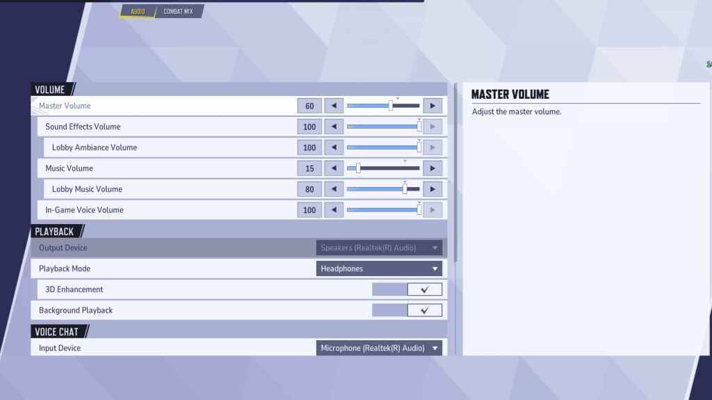 Marvel Rivals Audio Setting Pahina sa Mga Setting