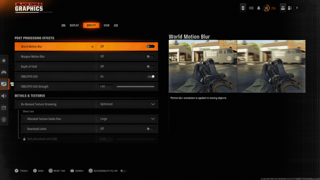 Call of Duty Black Ops 6 Tetapan Grafik