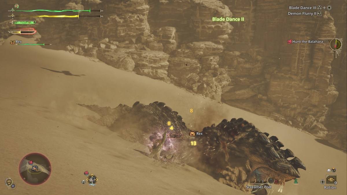 Monster Hunter Wild中的獵人使用雙葉片與沙子Leviathan