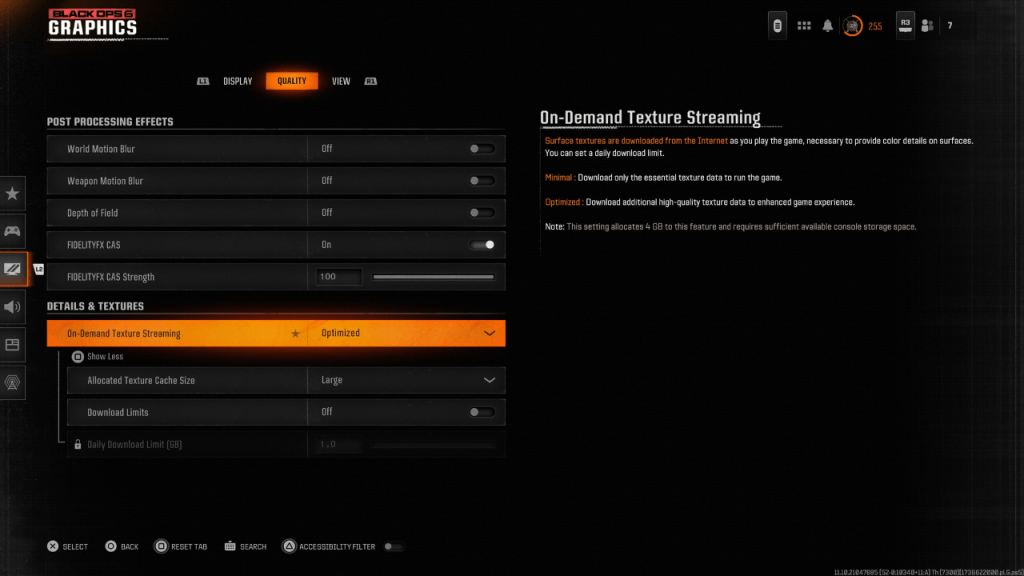Call of Duty Black Ops 6 Tetapan Tekstur